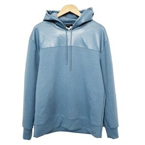 Men's Faux Leather Pieced Hooded Sweatshirt by INC International Concepts Blue